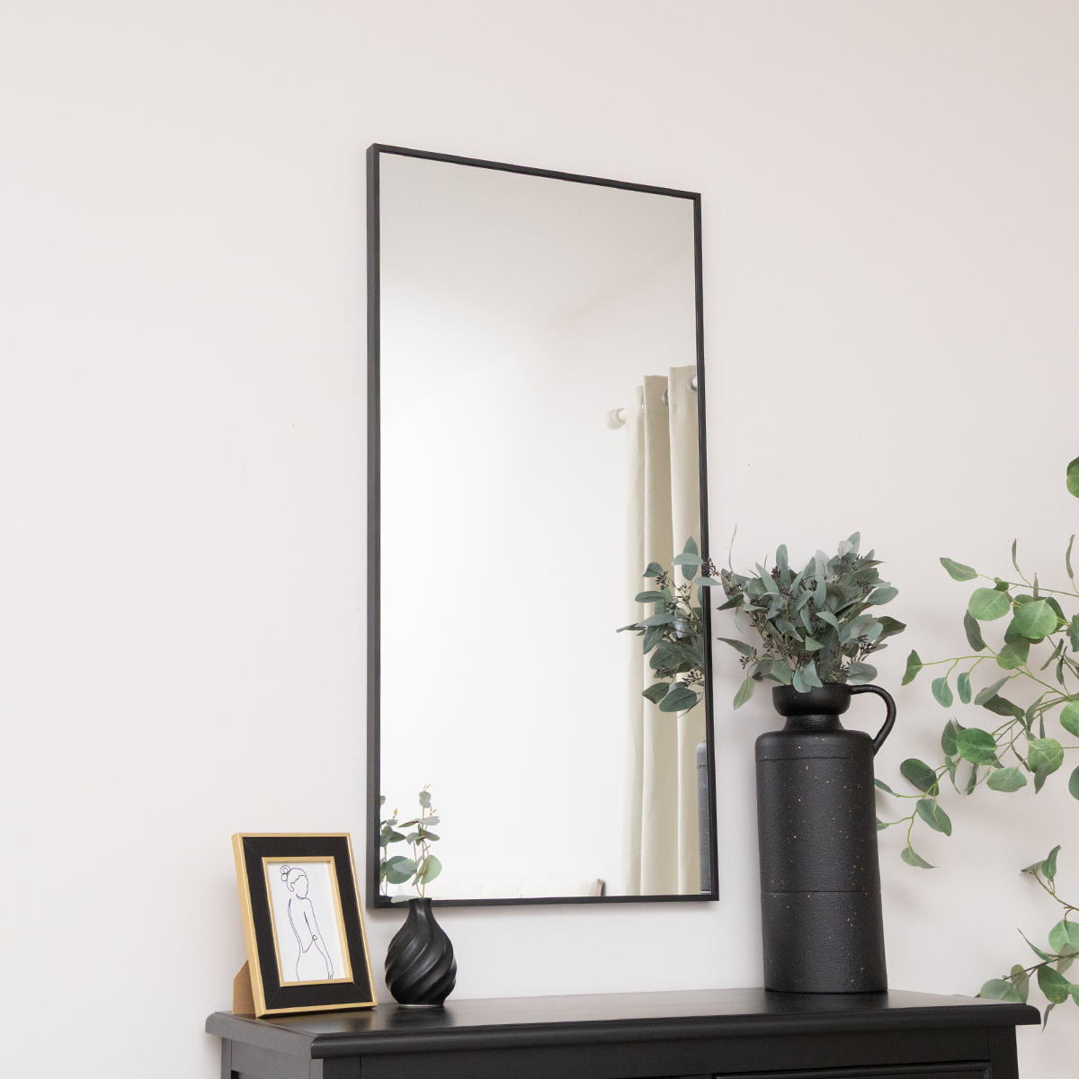 Large Black Thin Framed Wall Mirror 100cm x 50cm