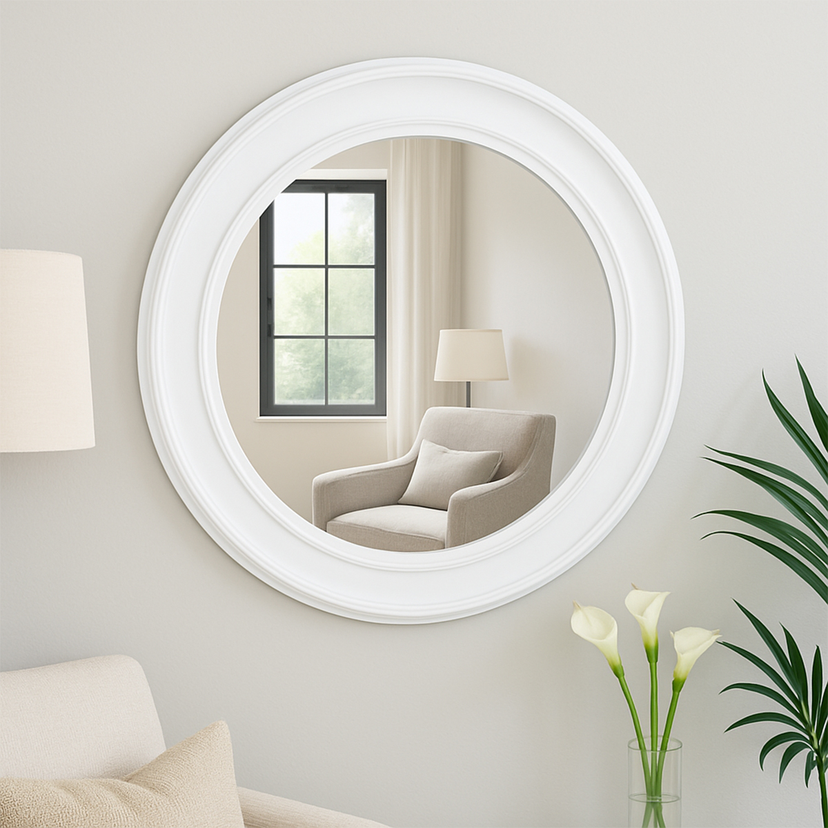 Large Round Vintage White Wall Mirror 80cm x 80cm