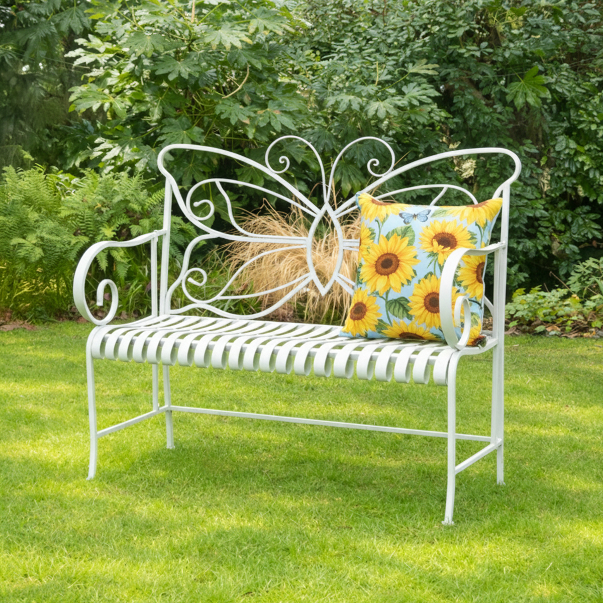 Grey Metal Butterfly Garden Bench