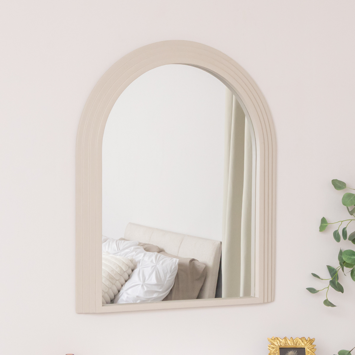 Large Beige Arched Wall Mirror - 90cm x 75cm