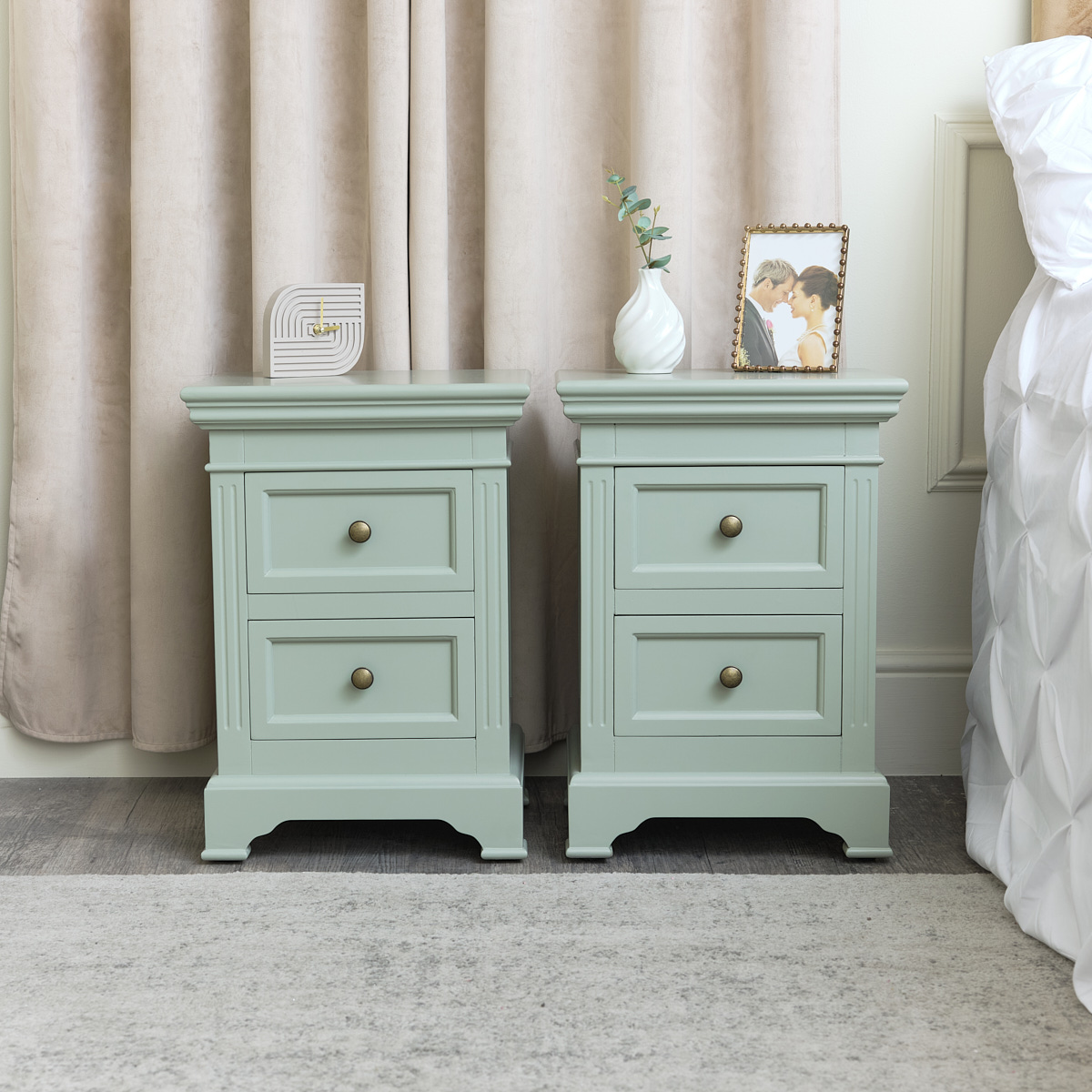 Pair of Sage Green Two Drawer Bedside Tables - Daventry Sage Green Range
