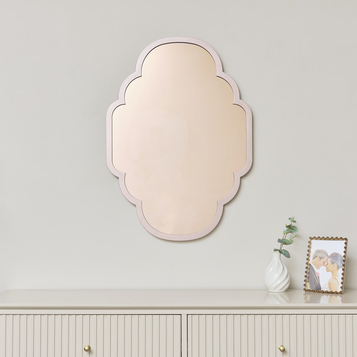 Rose Gold Curved Scalloped Framed Wall Mirror 70cm x 50cm