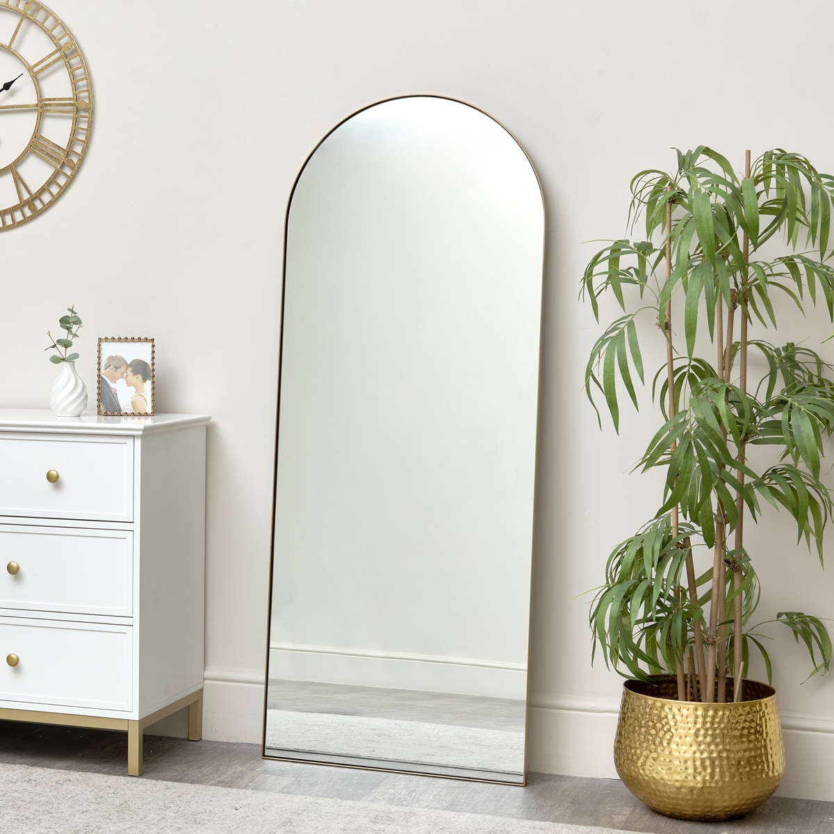 Large Gold Arched Leaner Mirror 150cm x 60cm | Flora Furniture