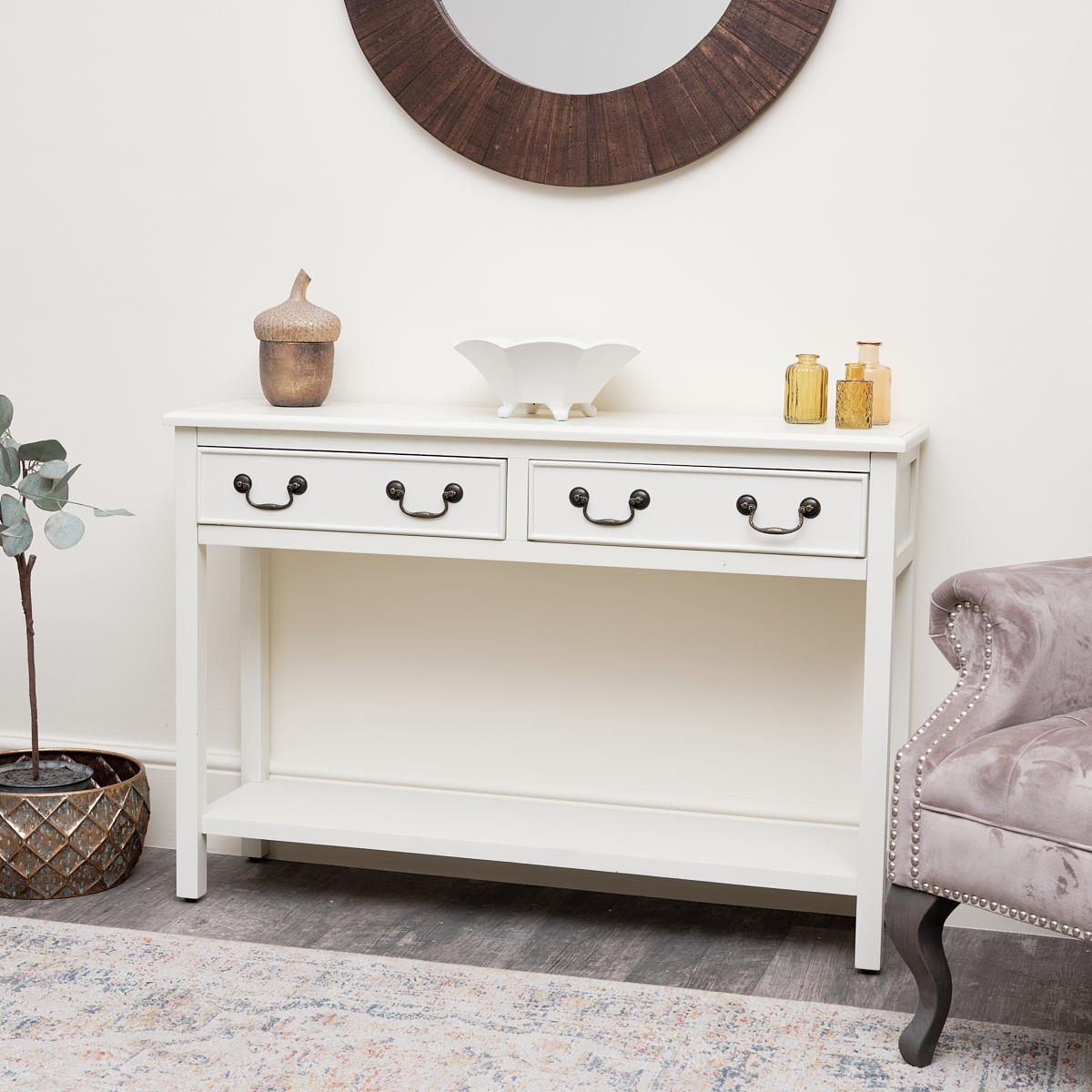 Large Ivory 2 Drawer Console Table