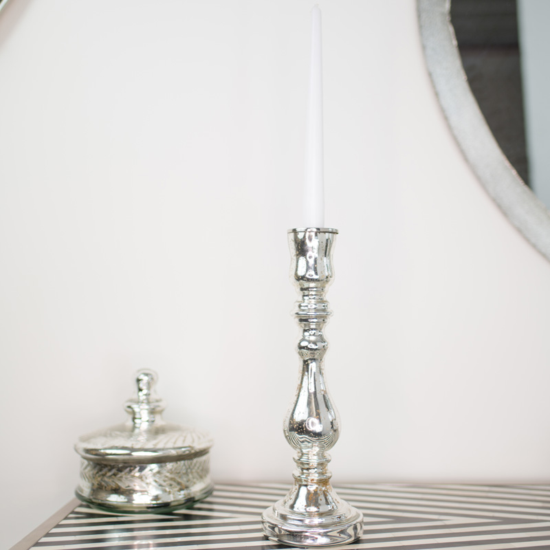 Silver Metallic Glass Candle Holder Silver Metallic Glass Candle Holder