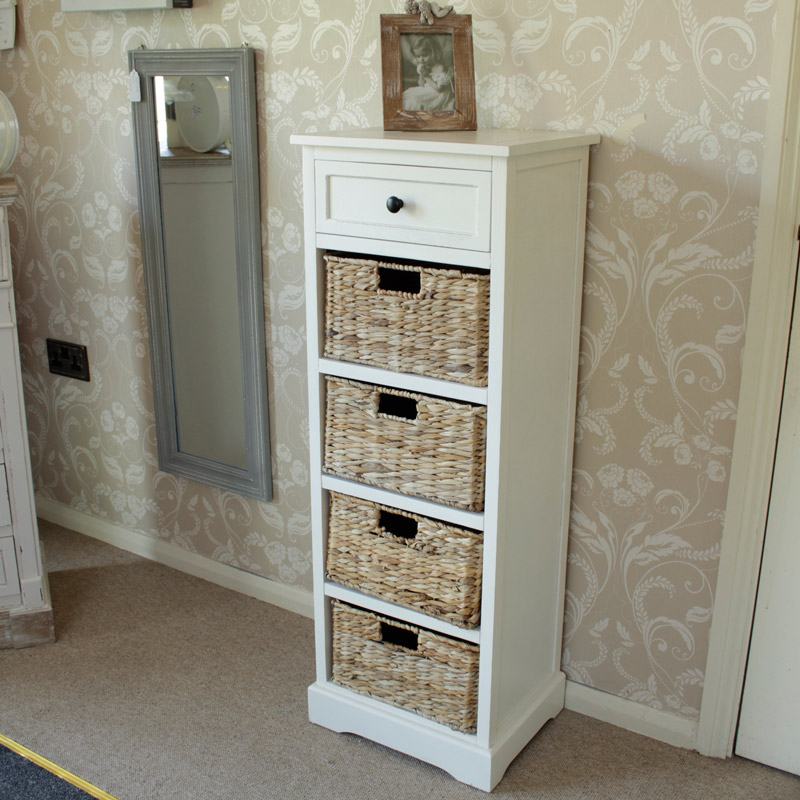 ivory wicker storage unit - one drawer/ four baskets | flora furniture