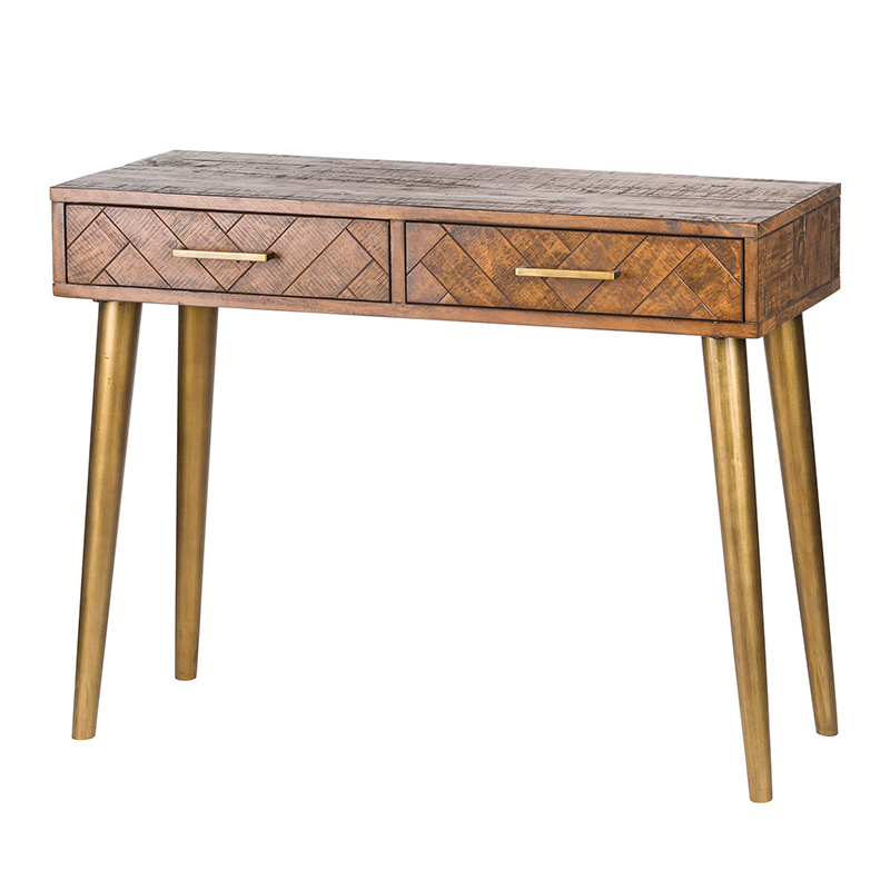 Wood & Gold 2 Drawer Console Table 