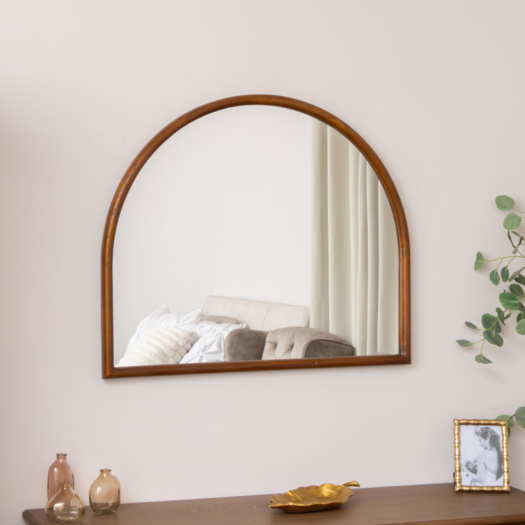 Dark Wood Framed Arched Leaner Mirror - 60cm x 140cm
