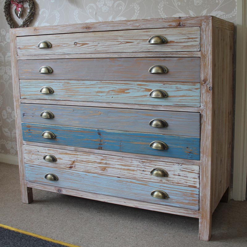 Four Drawer Wooden Blue Chest Of Drawers Flora Furniture