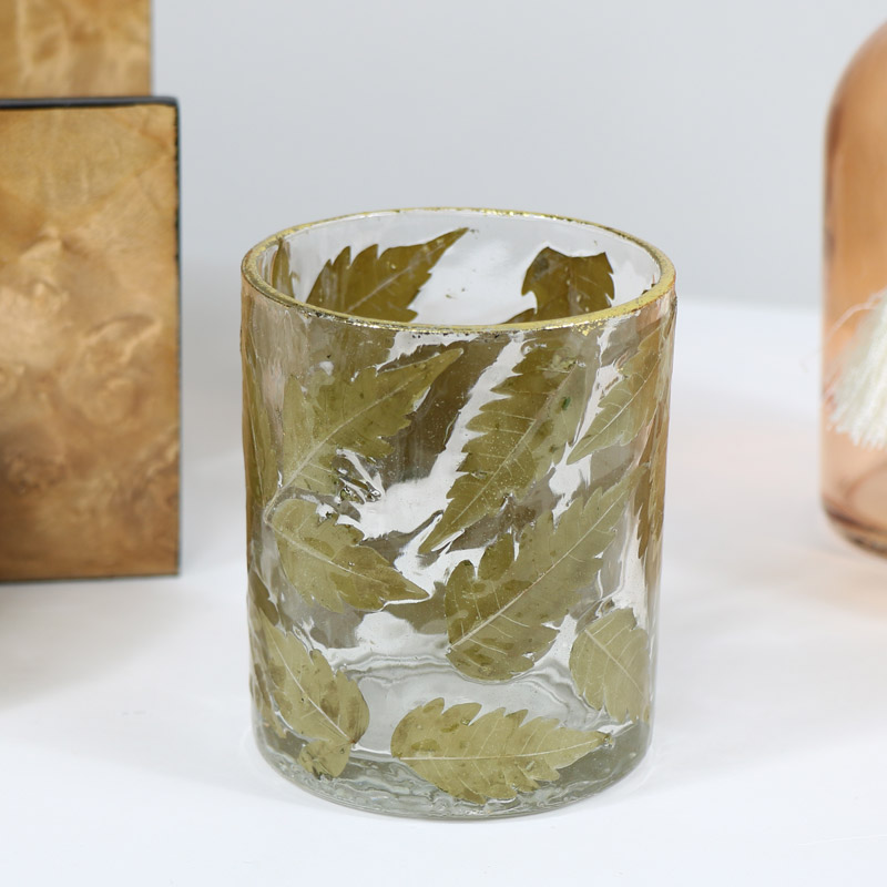 Small Gold Leaf Glass Tealight Holder