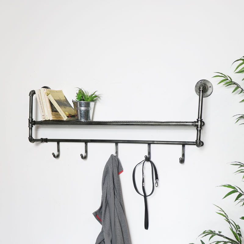 Industrial Wall Shelf with Hooks Industrial Wall Shelf with Hooks