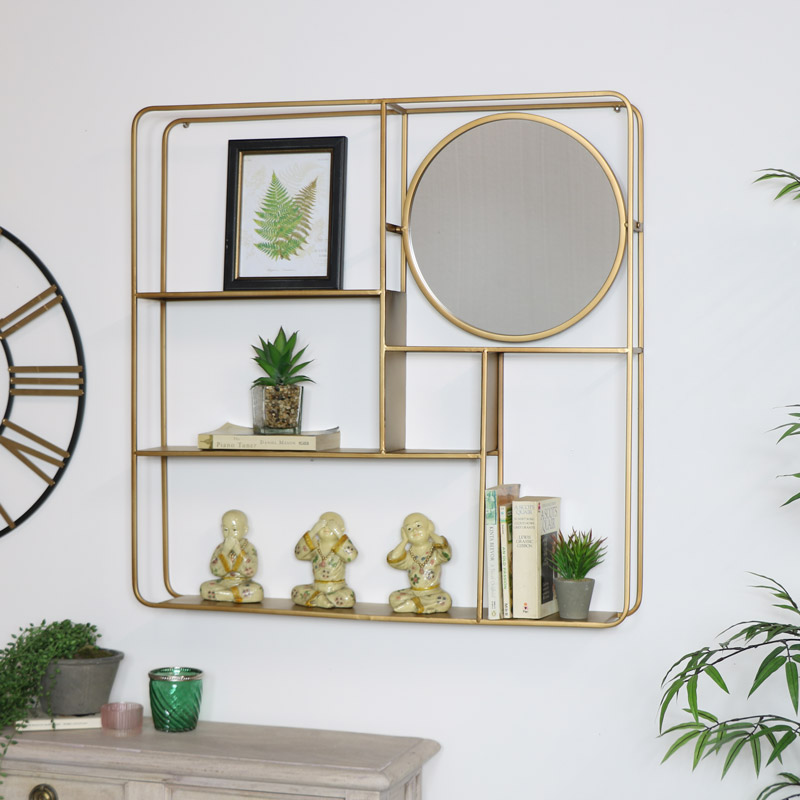 Large Gold Multi Shelf Mirrored Wall Unit Large Gold Multi Shelf Mirrored Wall Unit