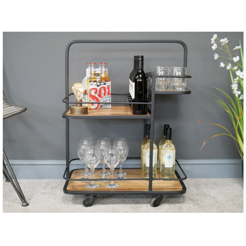 Industrial Metal & Wood Bar Cart Trolley Industrial Metal & Wood Bar Cart Trolley