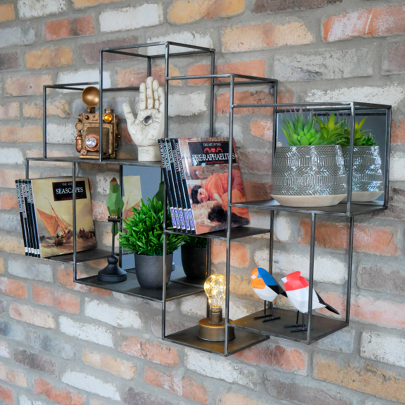 Industrial Multi Shelf Mirrored Wall Unit