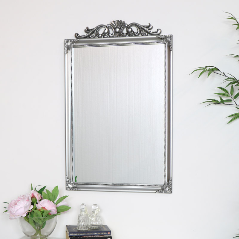Ornate Vintage Silver Wall Mirror 52cm x 82cm Ornate Vintage Silver Wall Mirror 52cm x 82cm