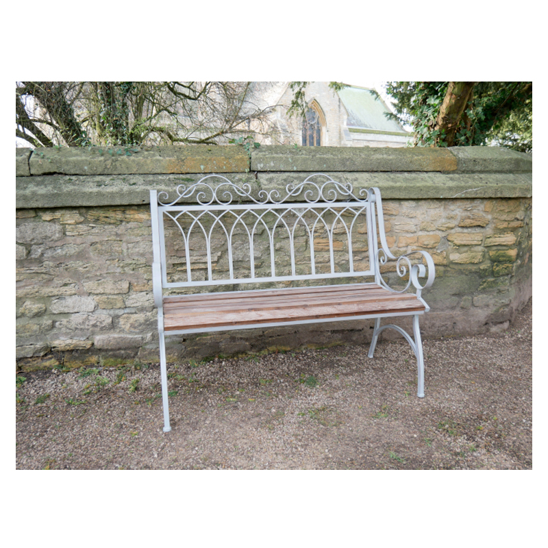 Grey Metal & Wood Vintage Garden Bench 