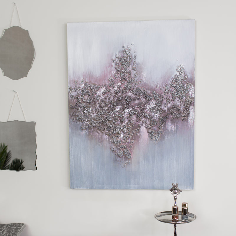 Large Pink & Silver Crystal Abstract Wall Print Canvas
