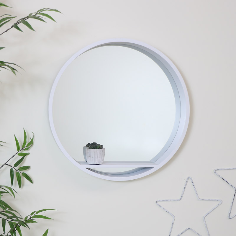 Large Round White Mirrored Wall Shelf Unit Large Round White Mirrored Wall Shelf Unit