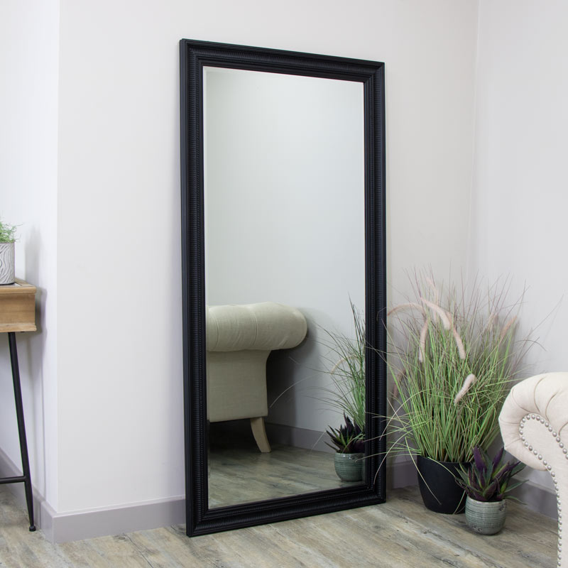 Large Matt Black Bevelled Glass Wall Mirror 158cm x 78cm