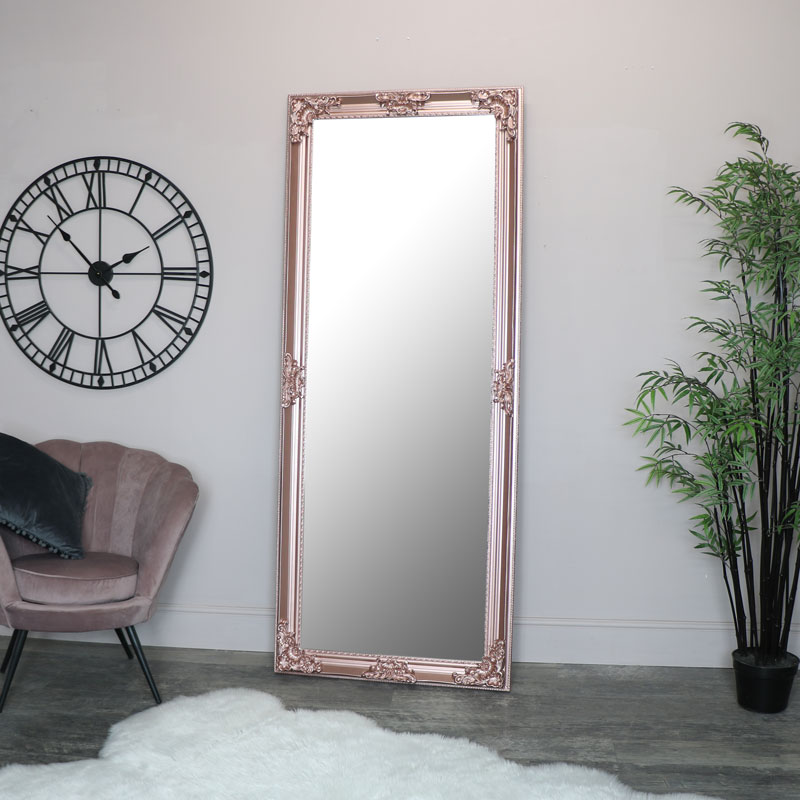 L Ornate Pink Full Length Mirror Flora Furniture