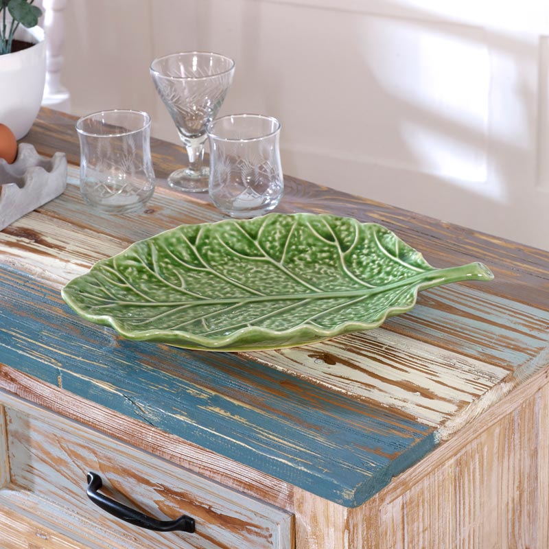Green Ceramic Cabbage Leaf Tray Green Ceramic Cabbage Leaf Tray