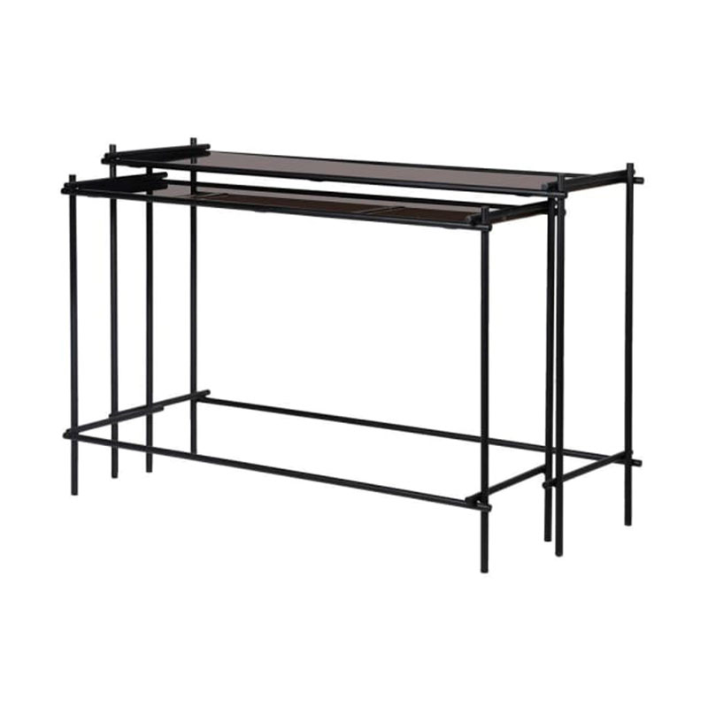 Pair of Slim Black Metal Mirrored Console Tables Pair of Slim Black Metal Mirrored Console Tables
