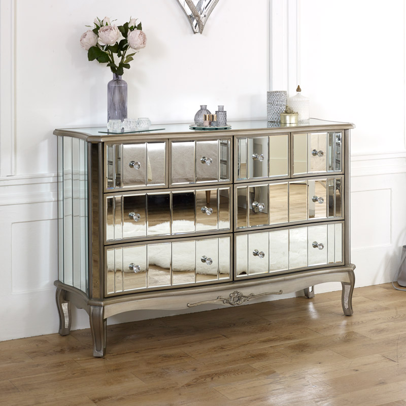 Extra Large Mirrored Chest of Drawers - Tiffany Range