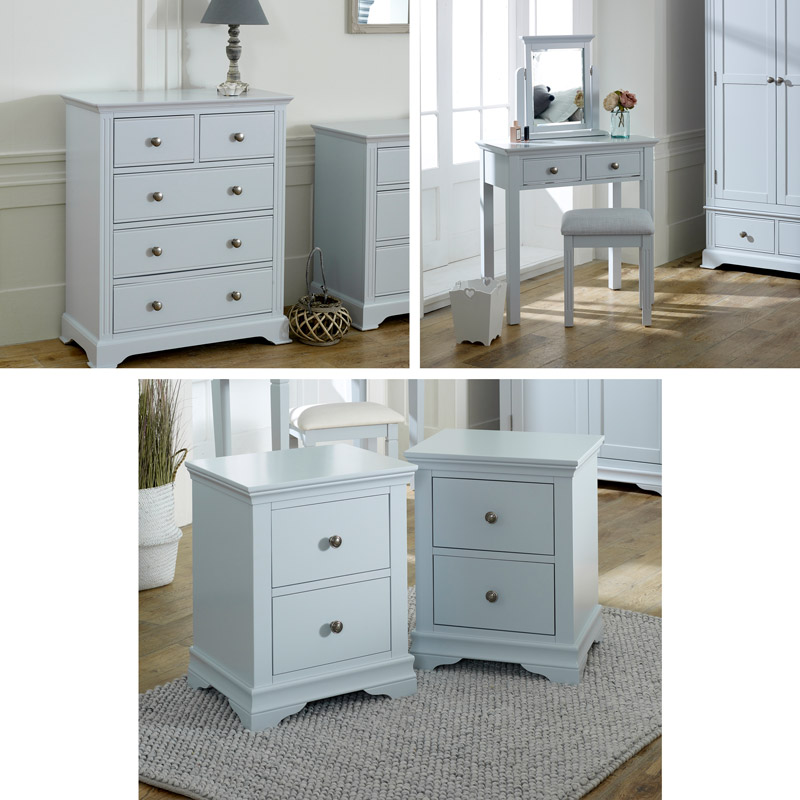 Grey Bedroom Furniture, Chest of Drawers, Dressing Table Set & Bedside Tables - Newbury Grey Range