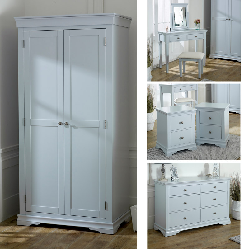 Grey Bedroom Furniture, Wardrobe, Large Chest of Drawers, Dressing Table Set & Bedside Tables - Newbury Grey Range
