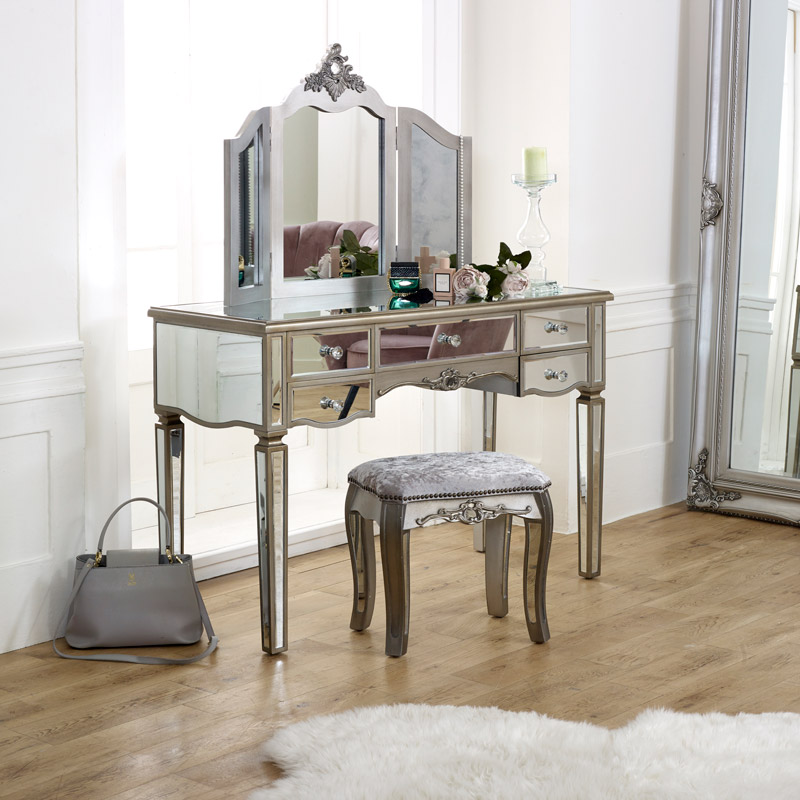 Large Mirrored Dressing Table Set Tiffany Range Flora Furniture