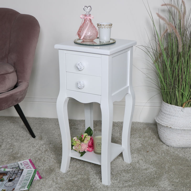 Slim White 2 Drawer Bedside Table - Lila Range Slim White 2 Drawer Bedside Table - Lila Range