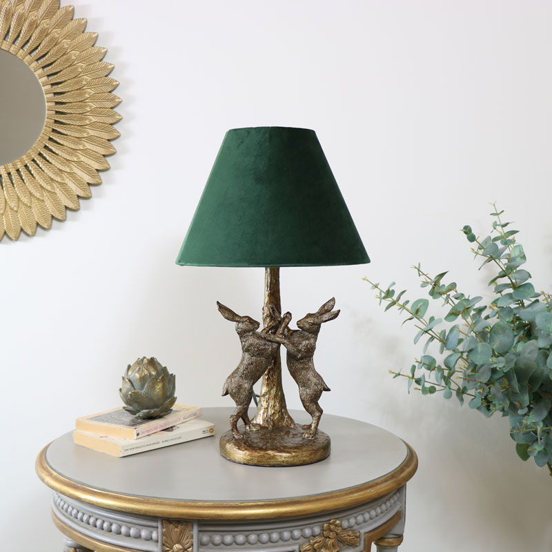 Antique Gold Hares Table Lamp With, Unusual Table Lamp Shades