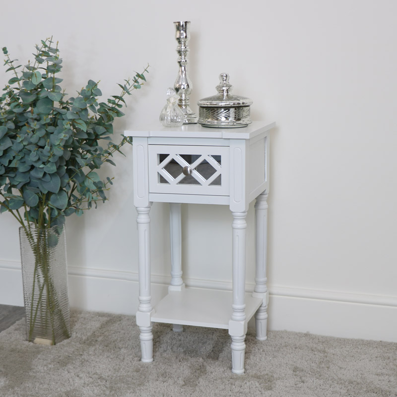 White Mirrored 1 Drawer Bedside 