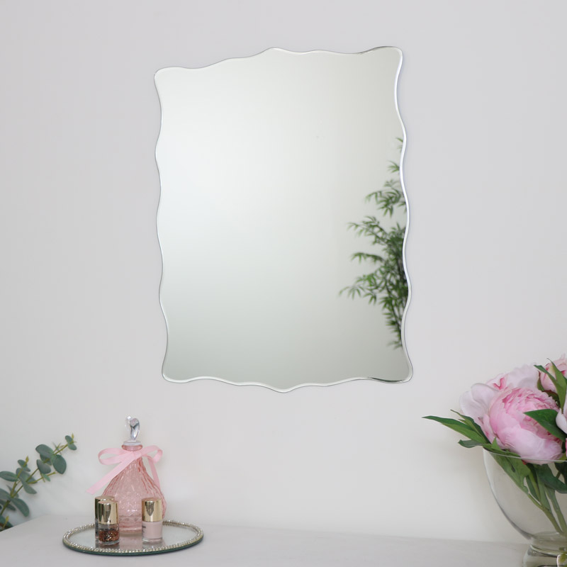 Curved Frameless Bevelled Wall Mirror 38cm x 50cm