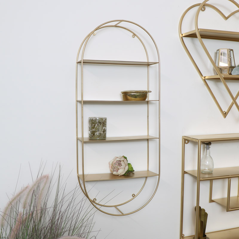 Gold Metal Oval Wall Shelving Unit 