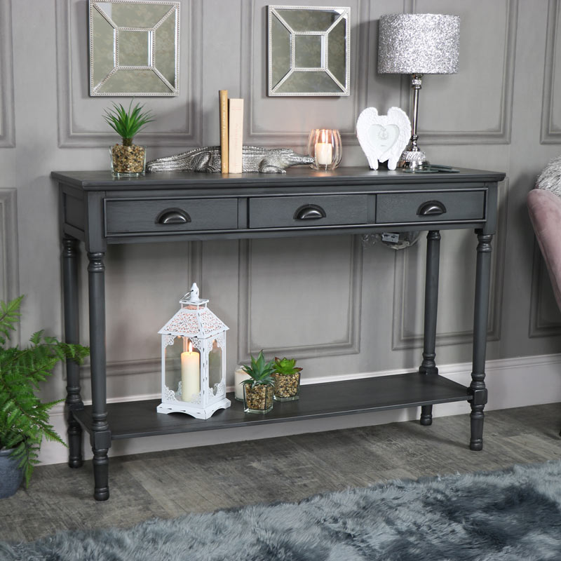 Large 3 Drawer Console Table Dark Grey - Lancaster Range Large 3 Drawer Console Table Dark Grey - Lancaster Range