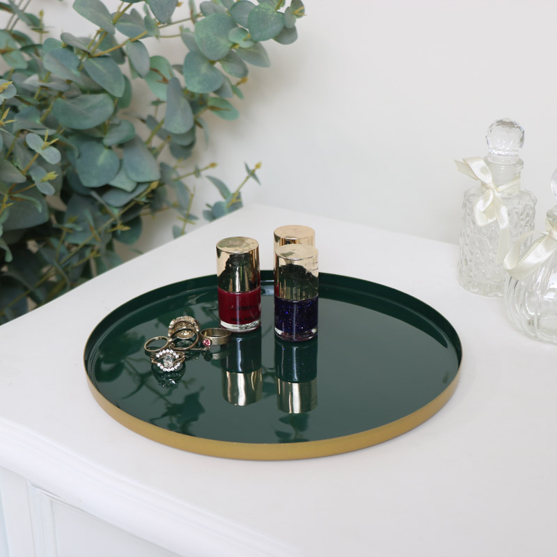 Round Green & Gold Metal Display Tray Round Green & Gold Metal Display Tray