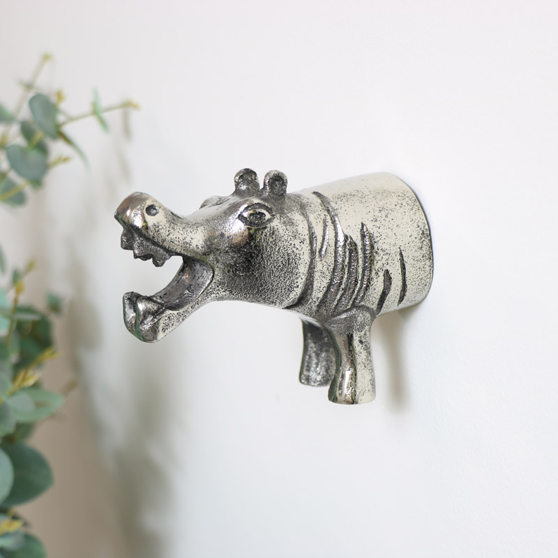 Silver Hippo Wall Hook