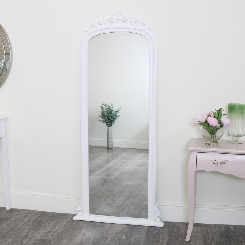 Tall White Ornate Vintage Wall / Leaner Mirror 80cm x 180cm
