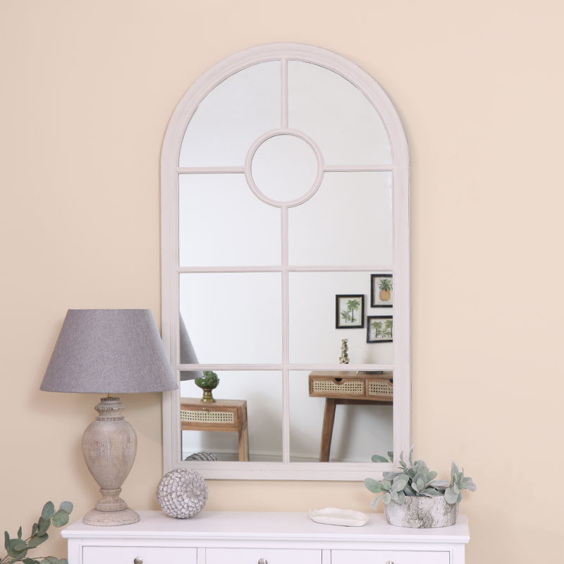 Large Rustic White Arched Window Mirror 80cm x 140cm Large Rustic White Arched Window Mirror 80cm x 140cm