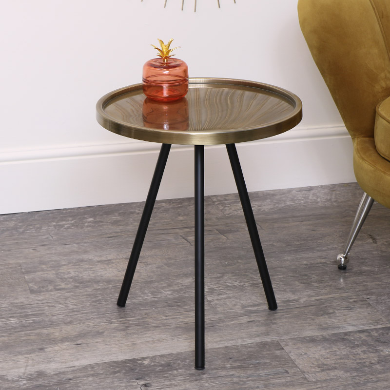 Large Black & Gold Round Side Table Large Black & Gold Round Side Table