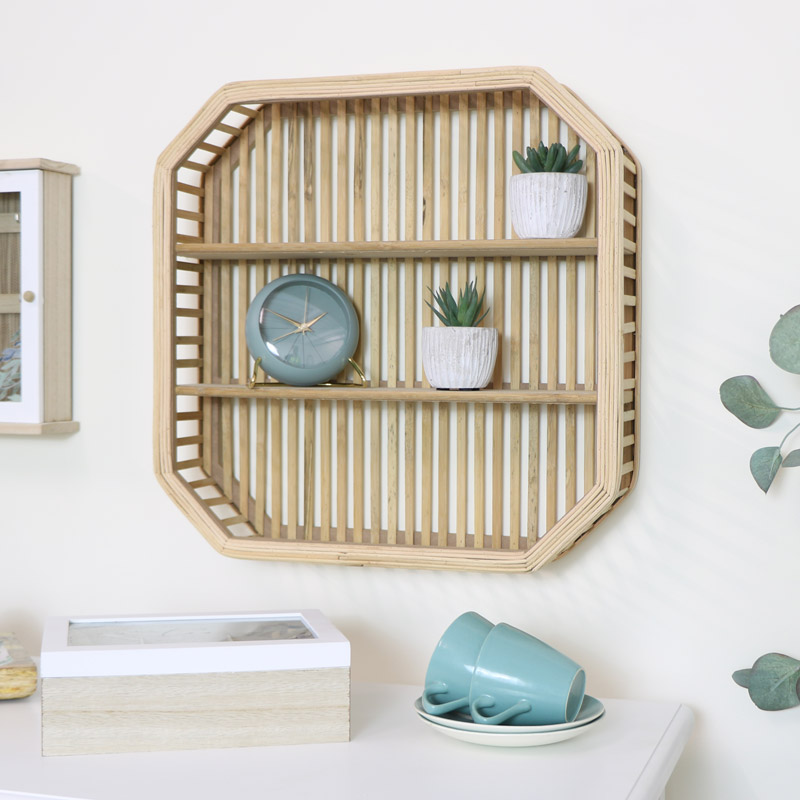 Square Rattan Wooden Shelf Square Rattan Wooden Shelf