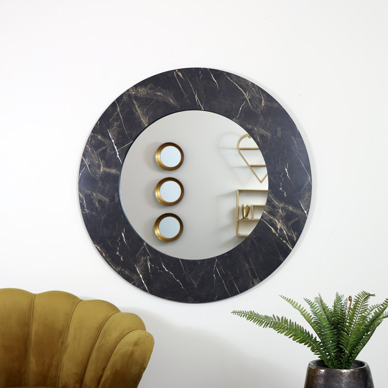 Large Round Black Marble Wall Mirror Large Round Black Marble Wall Mirror