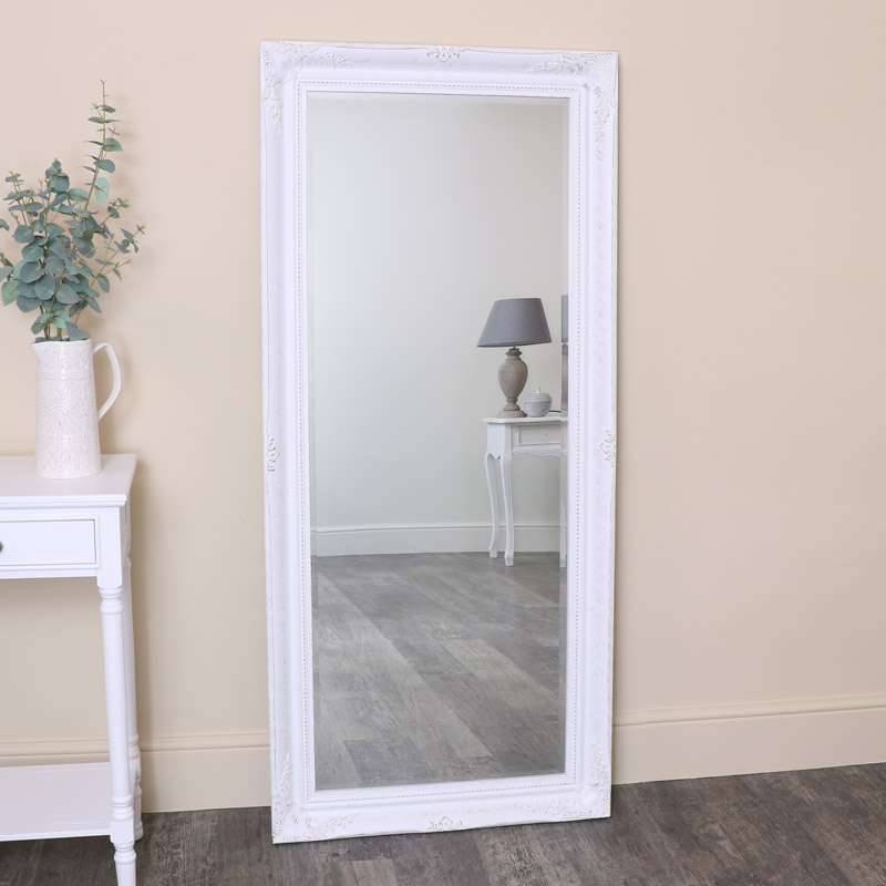 Large White Distressed Wall/Leaner Mirror 73cm x 163cm 