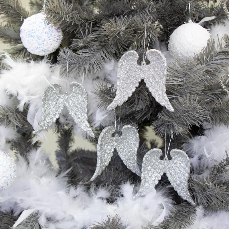 Set Of 4 Silver Glitter Angel Wings Set Of 4 Silver Glitter Angel Wings