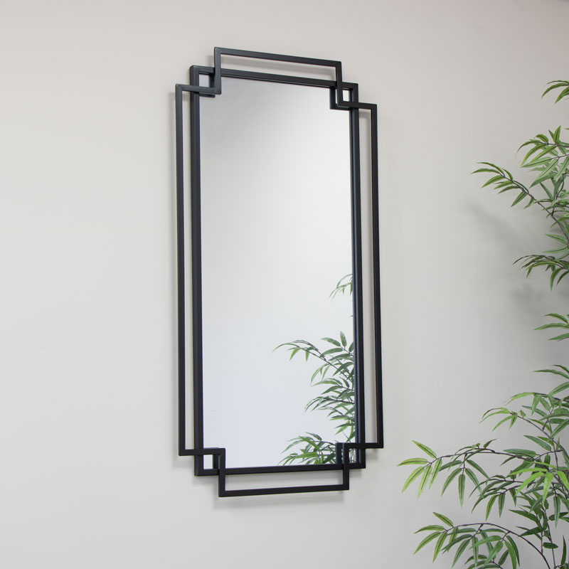 Black Matt Foiled Wall Mirror 94cm x 48cm