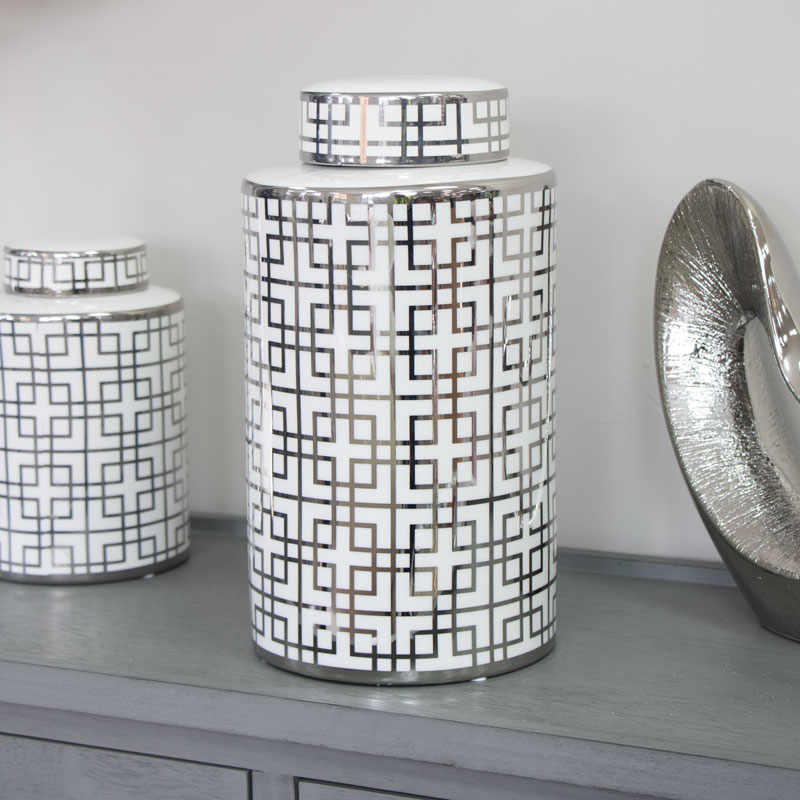 White & Silver Ginger Jar White & Silver Ginger Jar