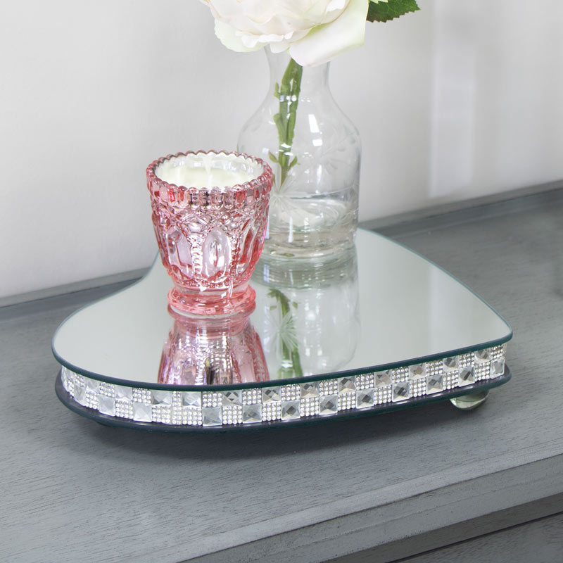 Medium Mirrored Heart Candle Plate Medium Mirrored Heart Candle Plate