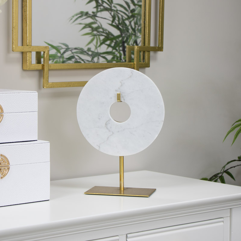 White Marble Disc on Brass Stand White Marble Disc on Brass Stand