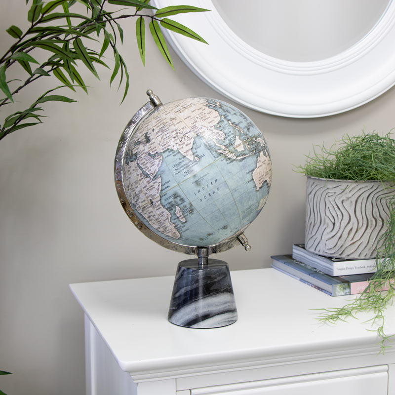 White & Grey Globe With Marble Frame White & Grey Globe With Marble Frame
